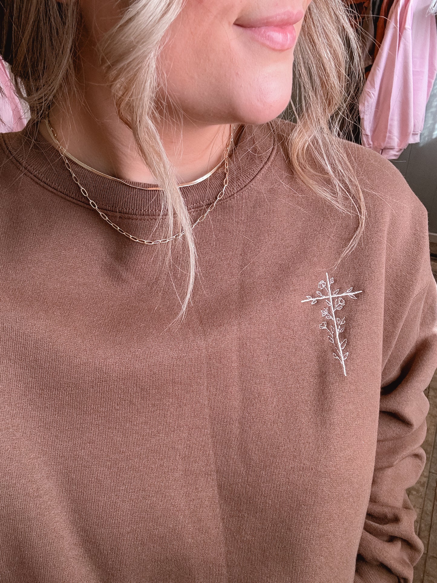 Embroidered Floral Cross Sweatshirt