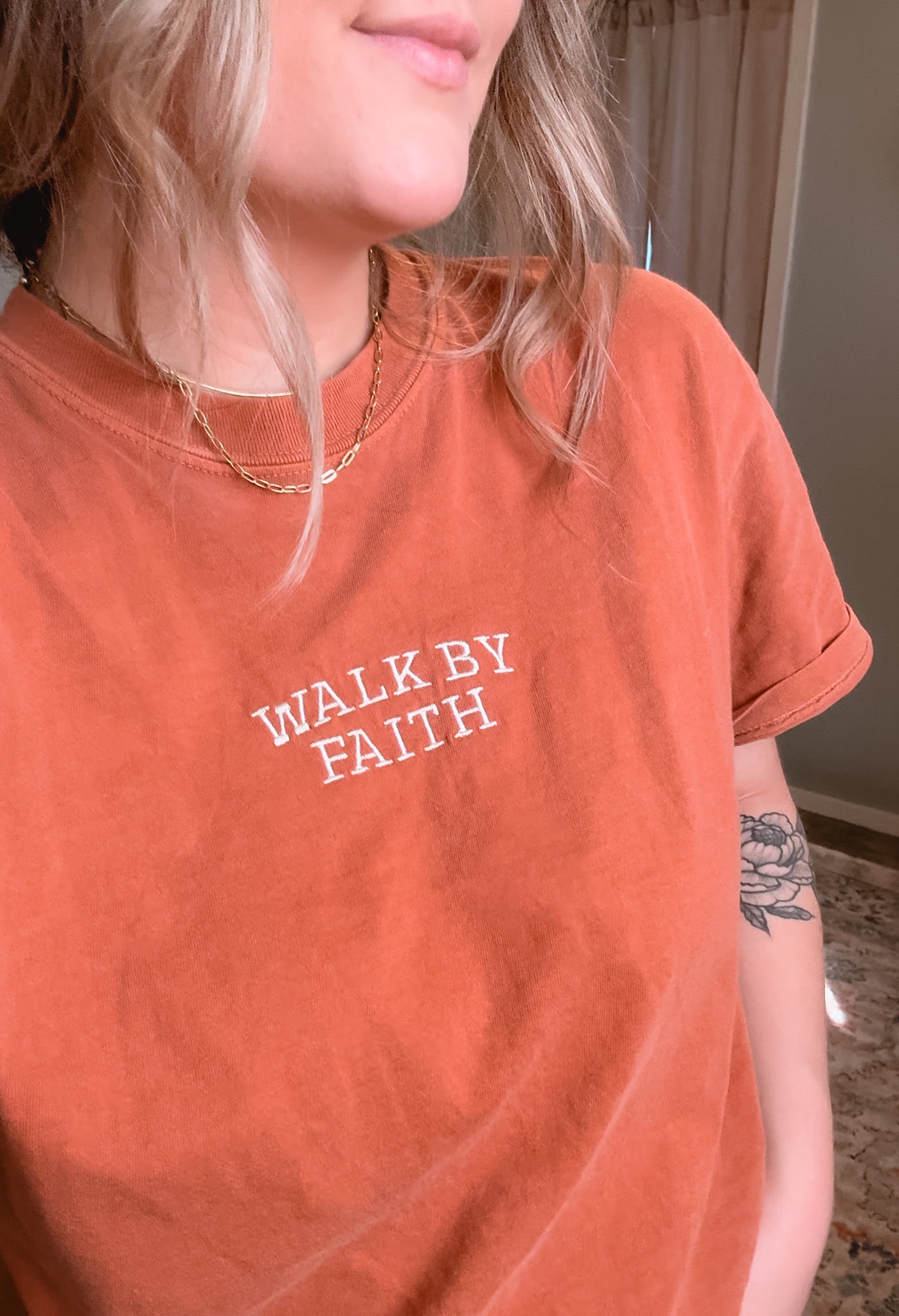 Embroidered Walk By Faith Tee